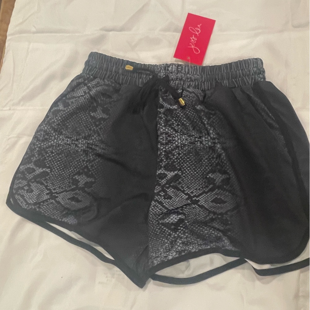 Black and Gray Snake Print Shorts with pockets